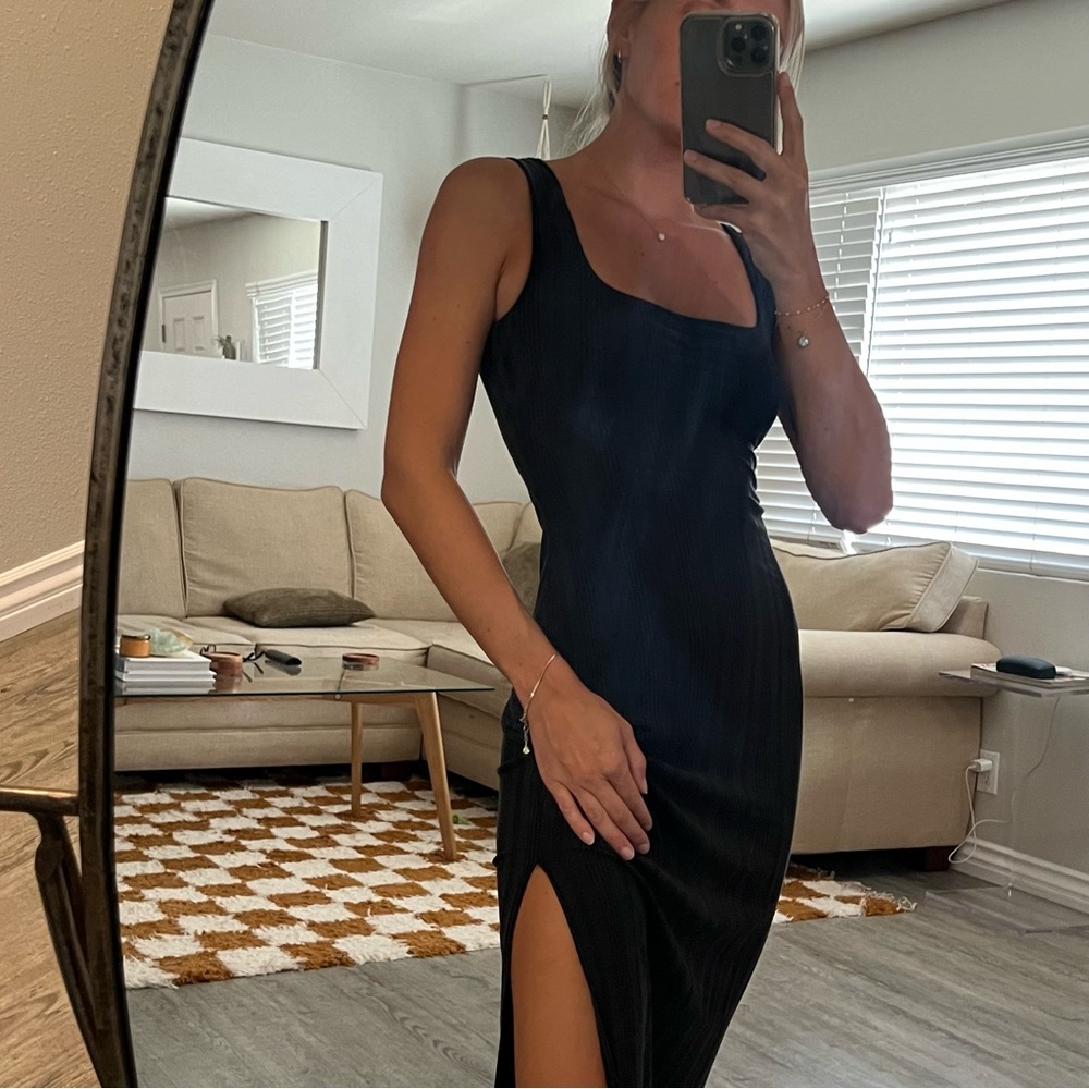 l*space Black Midi Dress with Side Slit